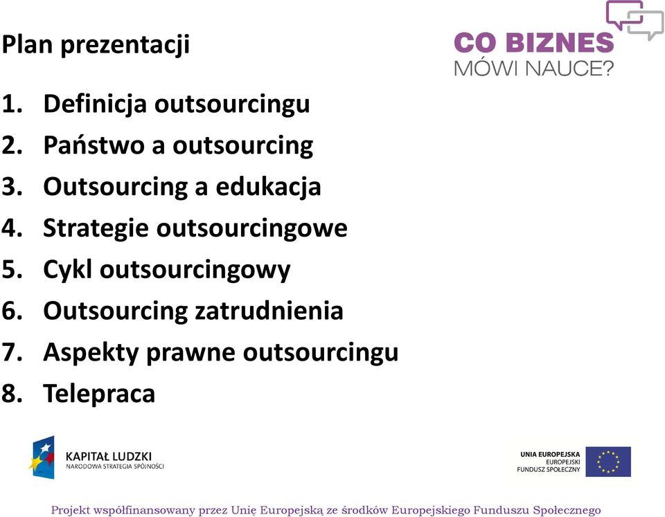Strategie outsourcingowe 5. Cykl outsourcingowy 6.