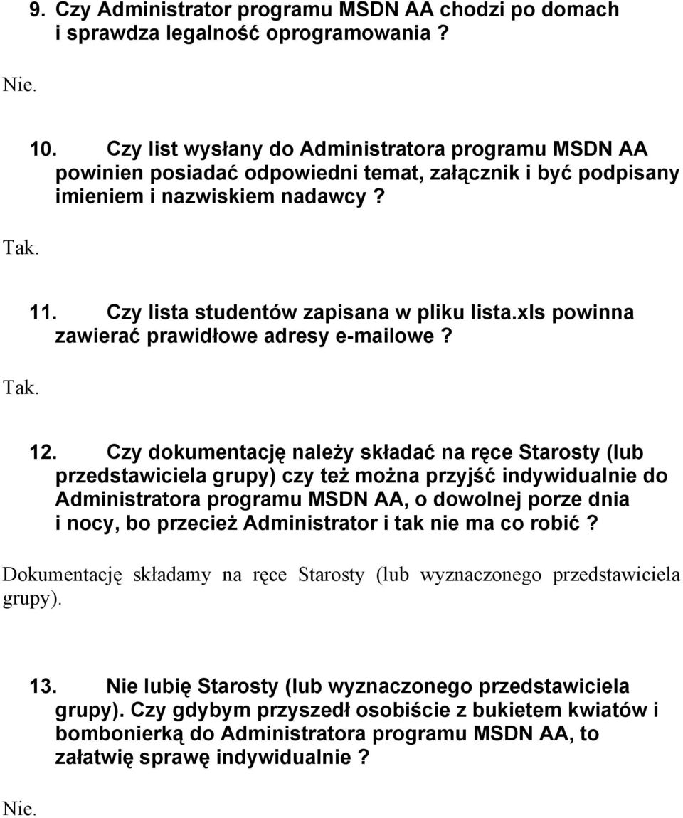 xls powinna zawierać prawidłowe adresy e-mailowe? 12.