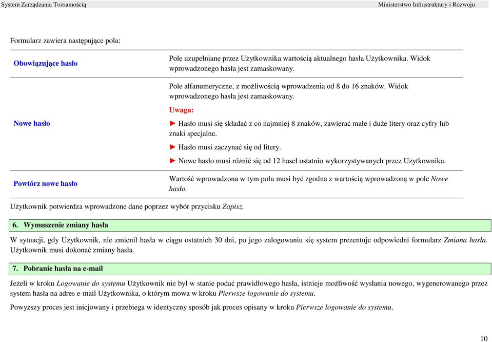 Nowe hasło Powtórz nowe hasło Uwaga: Hasło musi się składać z co najmniej 8 znaków, zawierać małe i duże litery oraz cyfry lub znaki specjalne. Hasło musi zaczynać się od litery.