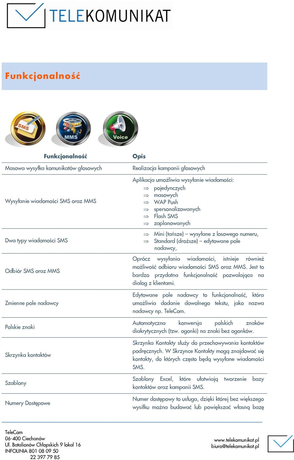 z losowego numeru, Standard (droższe) edytowane pole nadawcy, Oprócz wysyłania wiadomości, istnieje również możliwość odbioru wiadomości SMS oraz MMS.