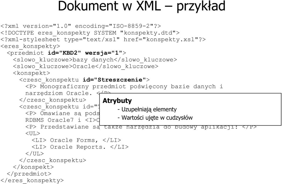 > <eres_konspekty> <przedmiot id="kbd2" wersja="1"> <slowo_kluczowe>bazy danych</slowo_kluczowe> <slowo_kluczowe>oracle</slowo_kluczowe> <konspekt> <czesc_konspektu id="streszczenie"> <P>