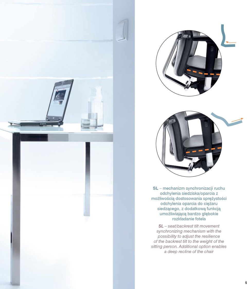 fotela SL seat/backrest tilt movement synchronizing mechanism with the possibility to adjust the