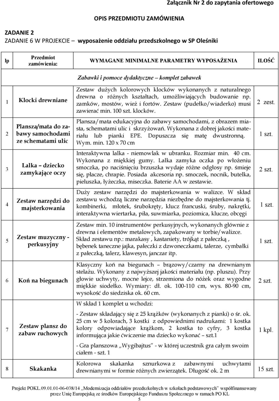 budowanie np. zamków, mostów, wież i fortów. Zestaw (pudełko/wiaderko) musi zawierać min. 100 szt. klocków. 2 zest.