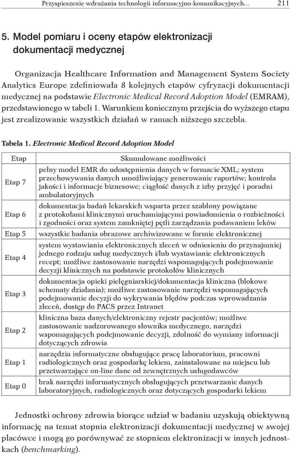 dokumentacji medycznej na podstawie Electronic Medical Record Adoption Model ( EMRAM), przedstawionego w tabeli 1.