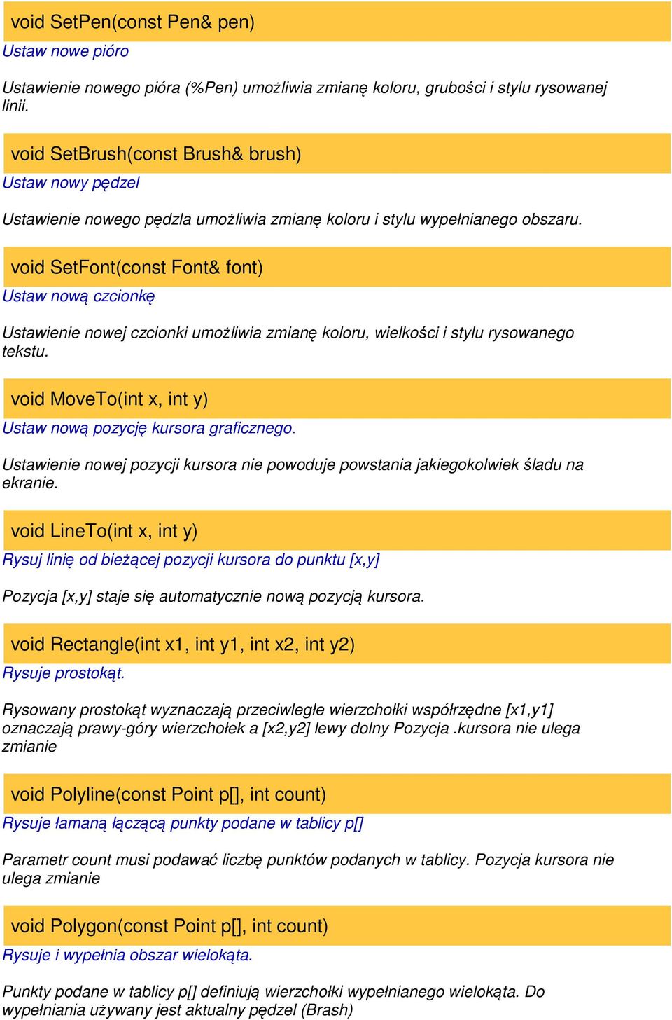 void SetFont(const Font& font) Ustaw nową czcionkę Ustawienie nowej czcionki umożliwia zmianę koloru, wielkości i stylu rysowanego tekstu.