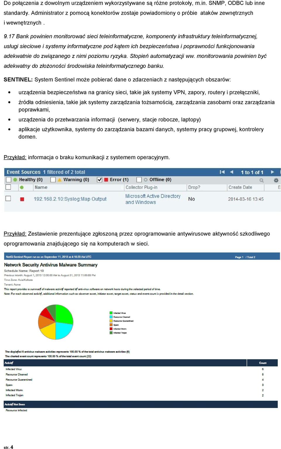 17 Bank powinien monitorować sieci teleinformatyczne, komponenty infrastruktury teleinformatycznej, usługi sieciowe i systemy informatyczne pod kątem ich bezpieczeństwa i poprawności funkcjonowania