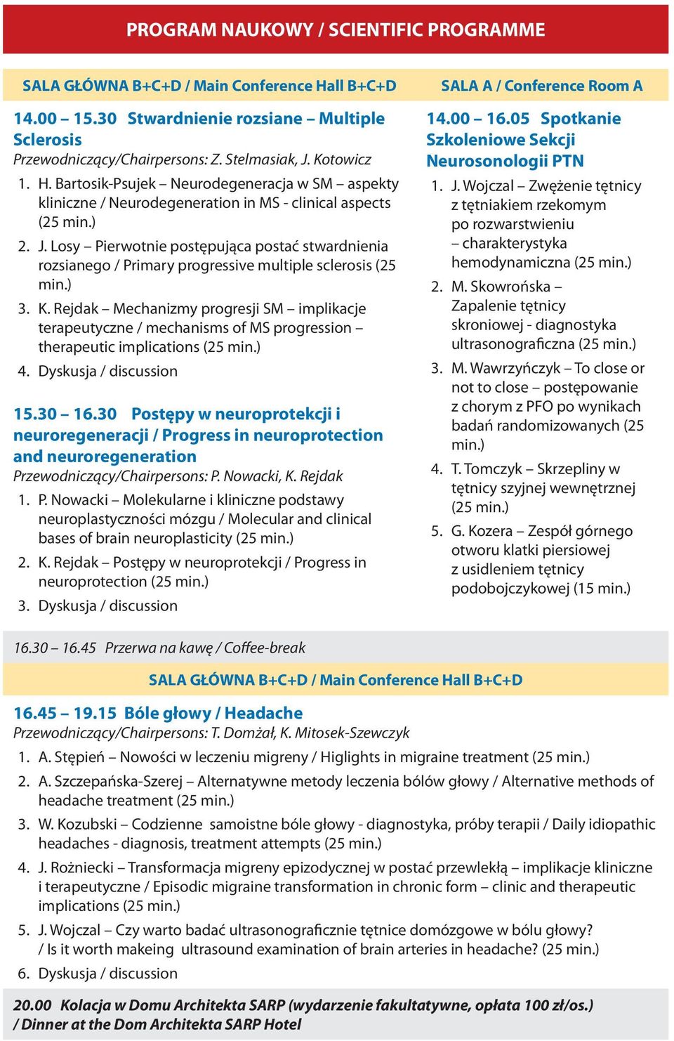 Rejdak Mechanizmy progresji SM implikacje terapeutyczne / mechanisms of MS progression therapeutic implications (25 min.) 4. Dyskusja / discussion 15.30 16.