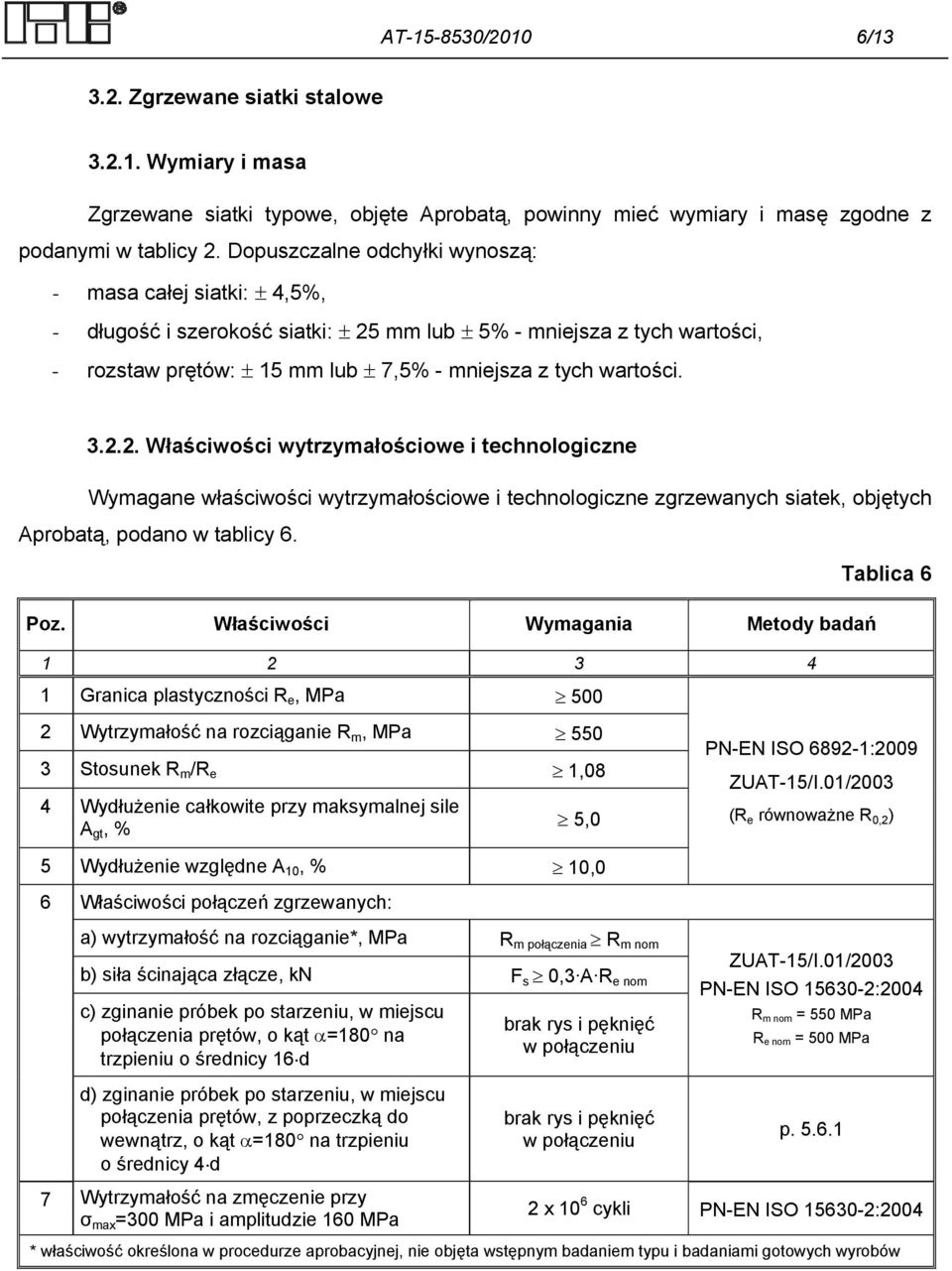 mm lub 5% - mniejsza z tych wartości, - rozstaw prętów: 15 mm lub 7,5% - mniejsza z tych wartości. 3.2.