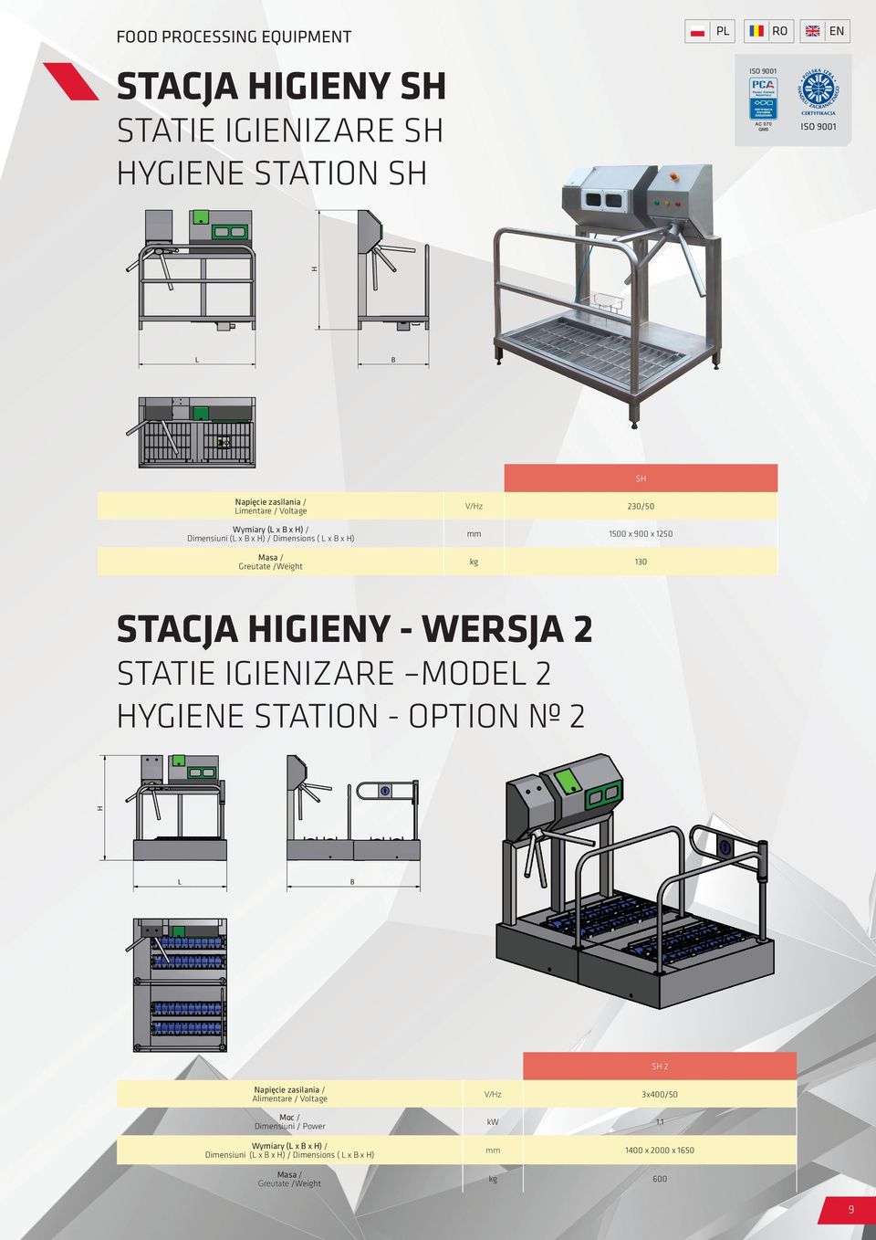 - WERSJA 2 STATIE IGIIZARE MODE 2 YGIE STATION - OPTION 2 S 2 Alimentare / Voltage V/z 3x400/50 Dimensiuni /