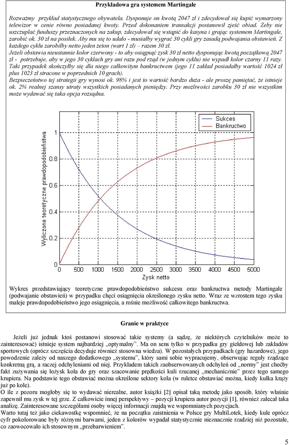 Aby mu się to udało - musiałby wygrać 30 cykli gry zasadą podwajania obstawień. Z każdego cyklu zarobiłby netto jeden żeton (wart 1 zł) razem 30 zł.