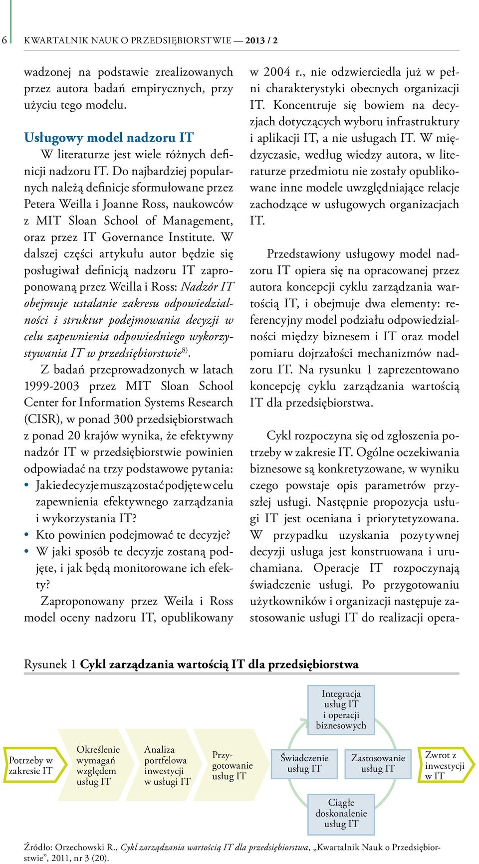 Do najbardziej popularnych należą definicje sformułowane przez Petera Weilla i Joanne Ross, naukowców z MIT Sloan School of Management, oraz przez IT Governance Institute.