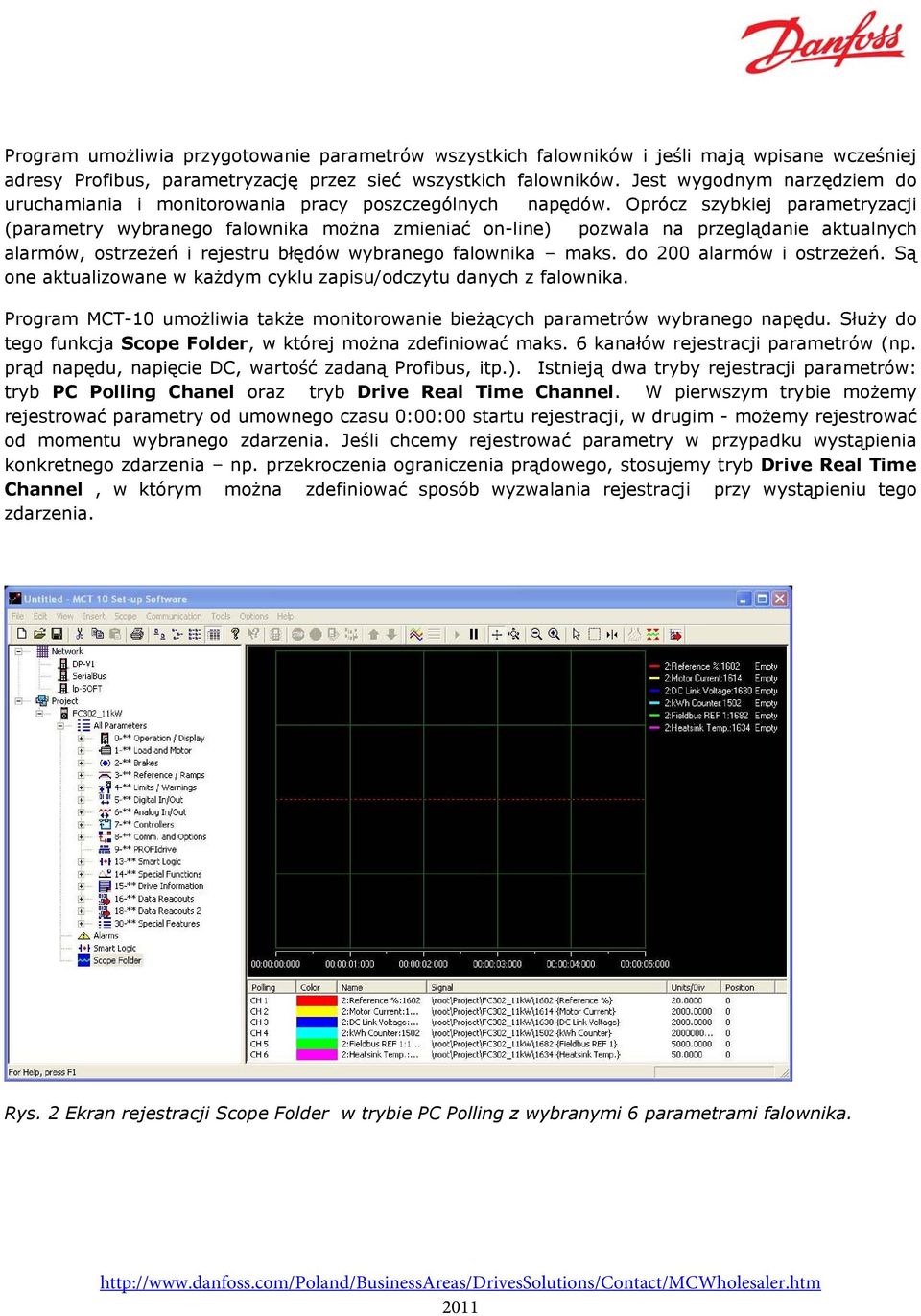 Oprócz szybkiej parametryzacji (parametry wybranego falownika można zmieniać on-line) pozwala na przeglądanie aktualnych alarmów, ostrzeżeń i rejestru błędów wybranego falownika maks.