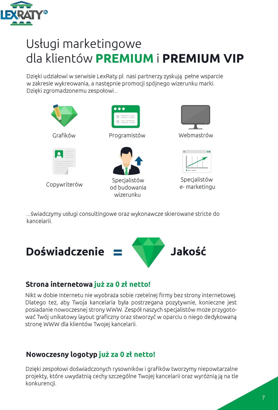 .. Grafików Programistów Webmastrów Copywriterów Specjalistów od budowania wizerunku Specjalistów e- marketingu...świadczymy usługi consultingowe oraz wykonawcze skierowane stricte do kancelarii.