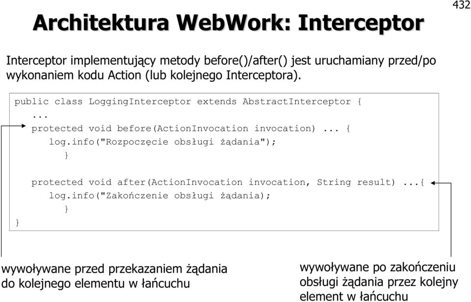 info("rozpoczęcie obsługi żądania"); } } protected void after(actioninvocation invocation, String result)...{ log.