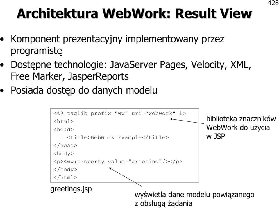 uri="webwork" %> <html> <head> <title>webwork Example</title> </head> <body> <p><ww:property value="greeting"/></p>
