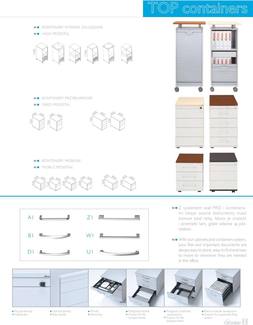 With our cabinets and containers system, your files and important documents are always easy to store, easy to find and easy to move to wherever they are needed in the