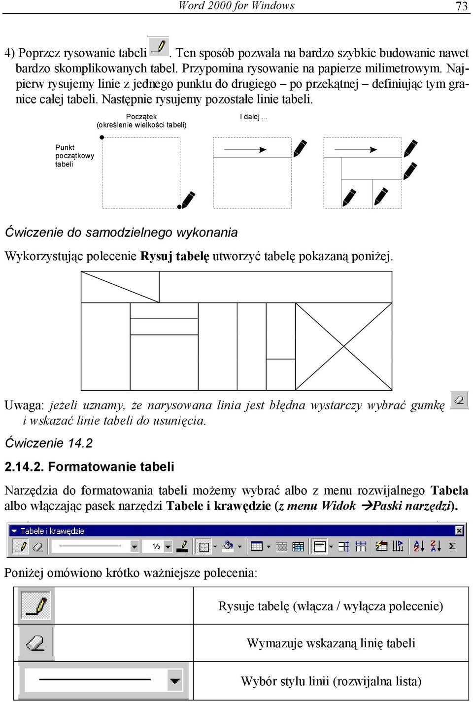 .. Punkt początkowy tabeli Ćwiczenie do samodzielnego wykonania Wykorzystując polecenie Rysuj tabelę utworzyć tabelę pokazaną poniżej.