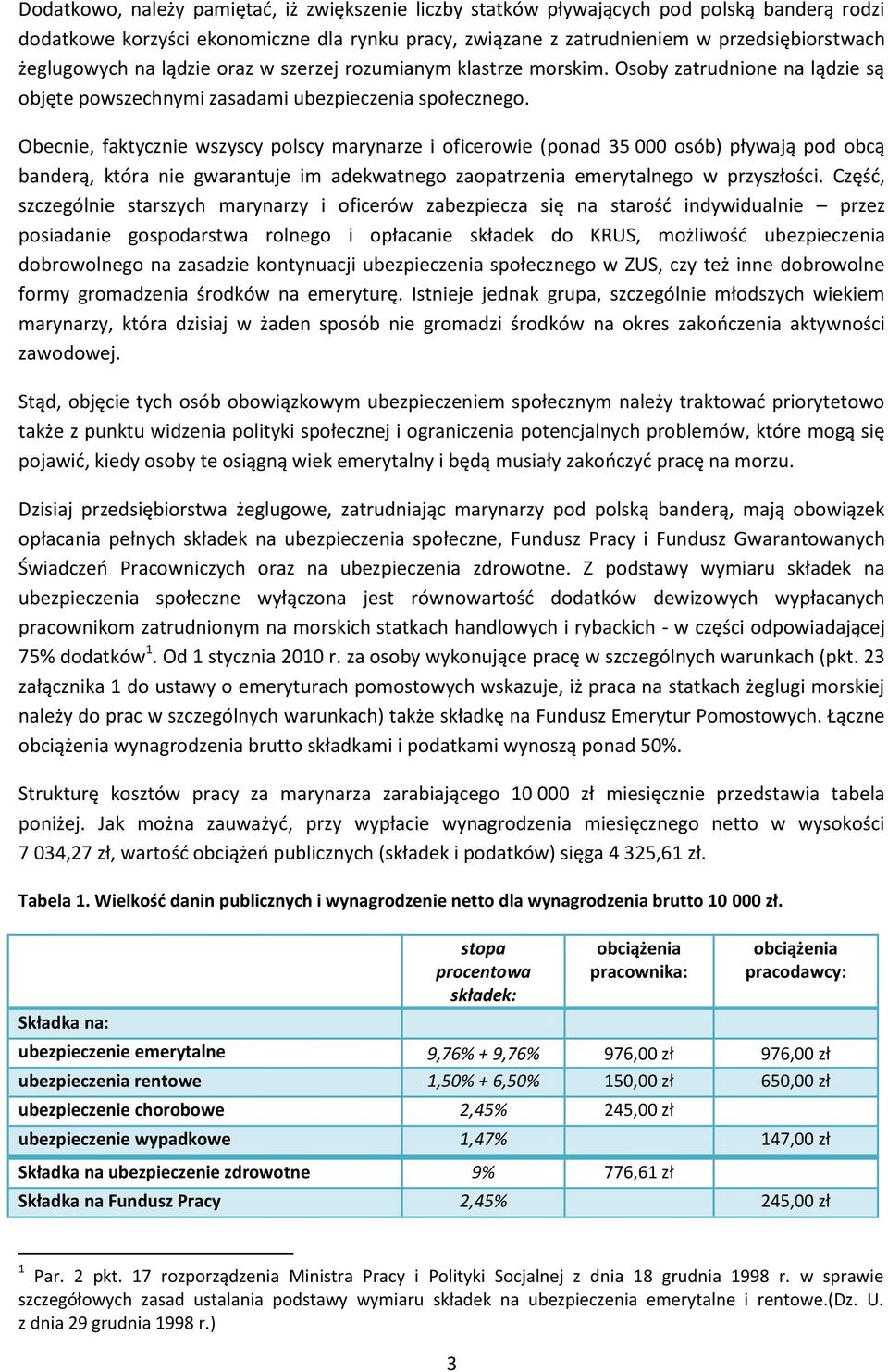 Obecnie, faktycznie wszyscy polscy marynarze i oficerowie (ponad 35 000 osób) pływają pod obcą banderą, która nie gwarantuje im adekwatnego zaopatrzenia emerytalnego w przyszłości.