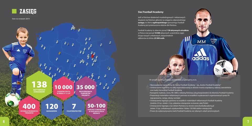 Grupa naszych unikatowych, bezpośrednich odbiorców to blisko 25 000 osób. 138 AKTYWNYCH OŚRODKÓW 400 WYKWALIFIKOWANYCH TRENERÓW 6 W ramach ogólnopolskiego partnerstwa proponujemy m.in.