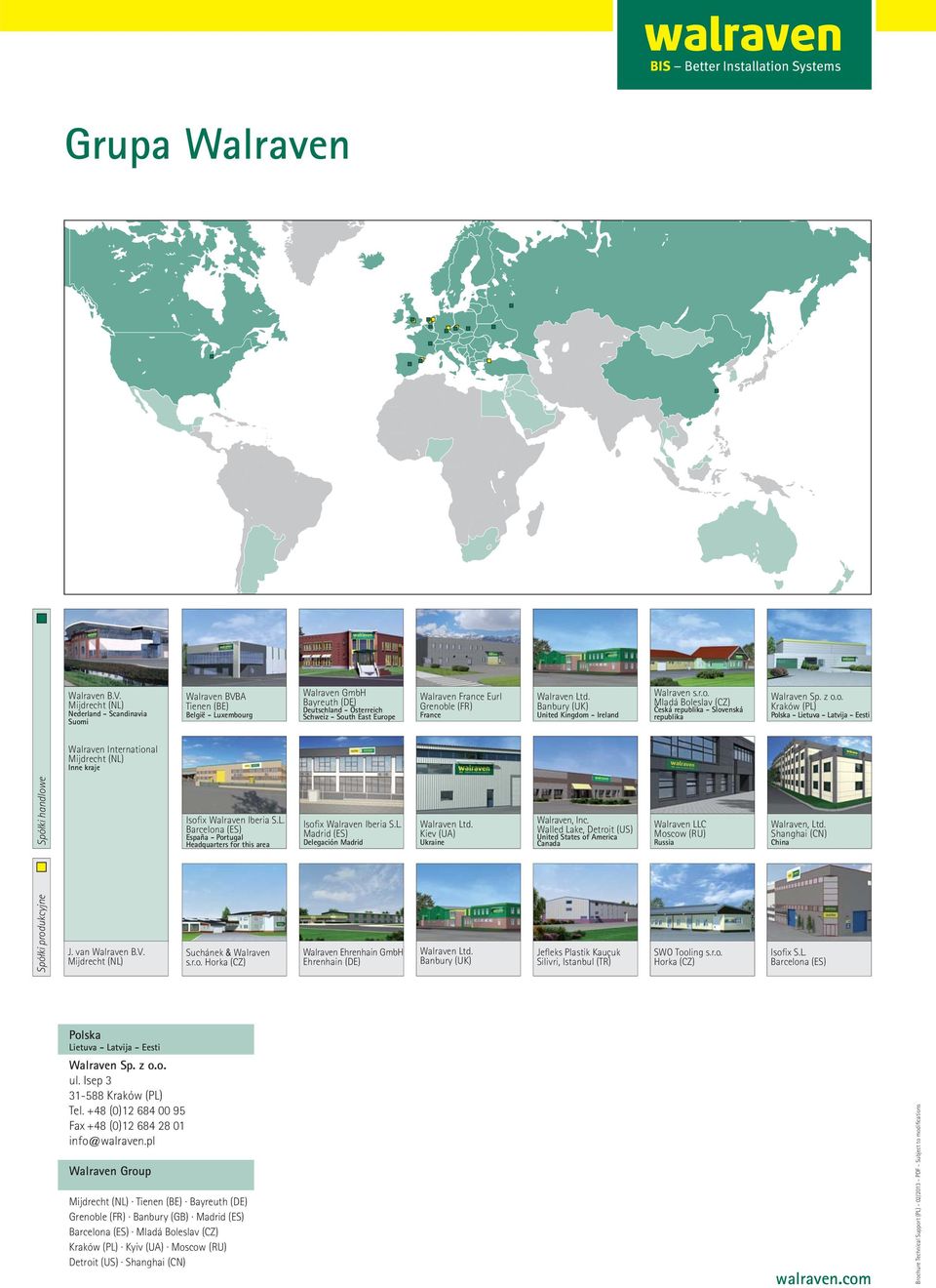Grenoble (FR) France Walraven Ltd. Banbury (UK) United Kingdom - Ireland Walraven s.r.o. Mladá Boleslav (CZ) Česká republika - Slovenská republika Walraven Sp. z o.o. Kraków (PL) Polska - Lietuva - Latvija - Eesti Walraven International Mijdrecht (NL) Inne kraje Spółki handlowe Isofix Walraven Iberia S.