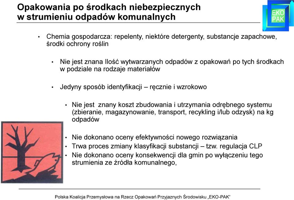 znany koszt zbudowania i utrzymania odrębnego systemu (zbieranie, magazynowanie, transport, recykling i/lub odzysk) na kg odpadów Nie dokonano oceny efektywności
