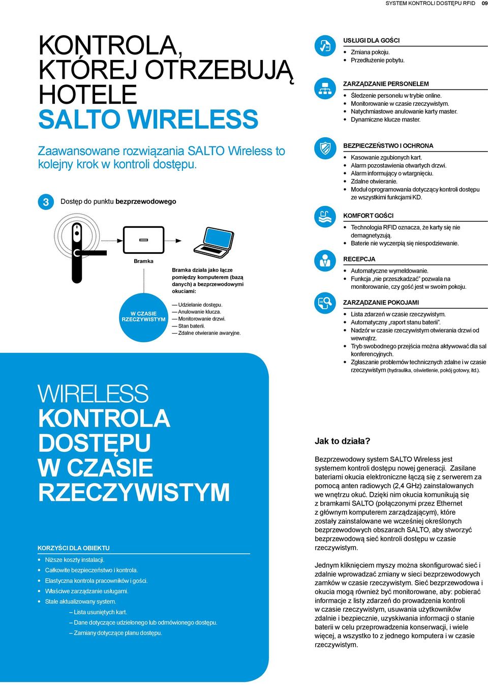 Monitorowanie drzwi. Stan baterii. Zdalne otwieranie awaryjne. WIRELESS KONTROLA DOSTĘPU W CZASIE RZECZYWISTYM KORZYŚCI DLA OBIEKTU Niższe koszty instalacji. Całkowite bezpieczeństwo i kontrola.