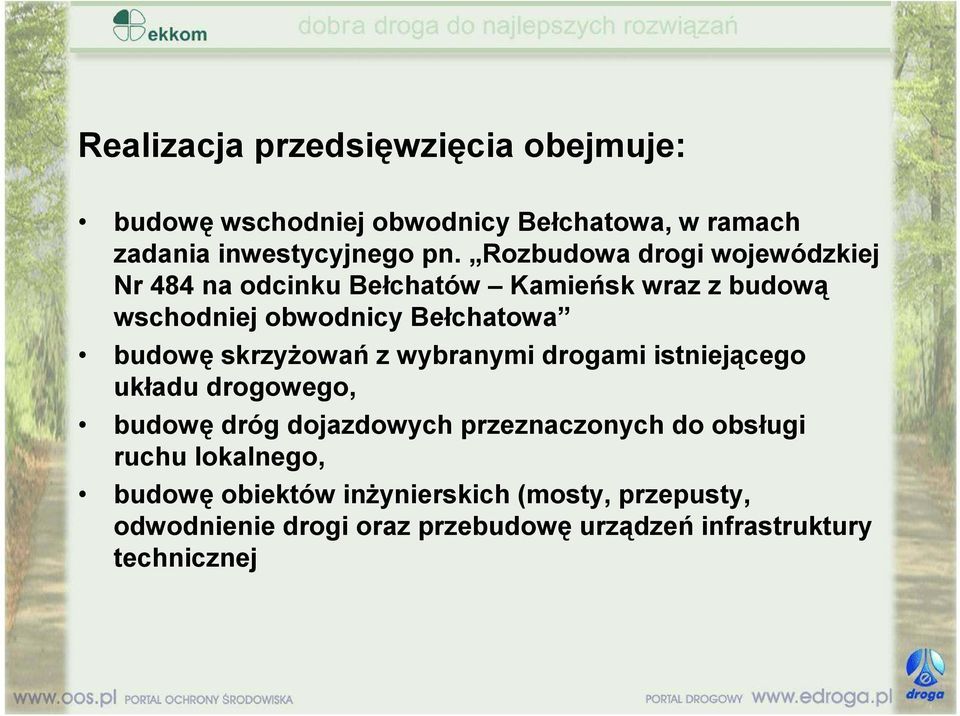 skrzyŝowań z wybranymi drogami istniejącego układu drogowego, budowę dróg dojazdowych przeznaczonych do obsługi ruchu