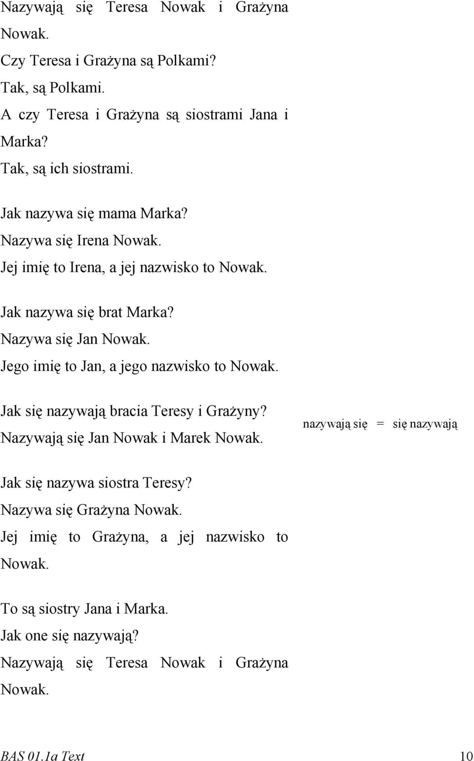 Jego imię to Jan, a jego nazwisko to Nowak. Jak się nazywają bracia Teresy i Grażyny? Nazywają się Jan Nowak i Marek Nowak.