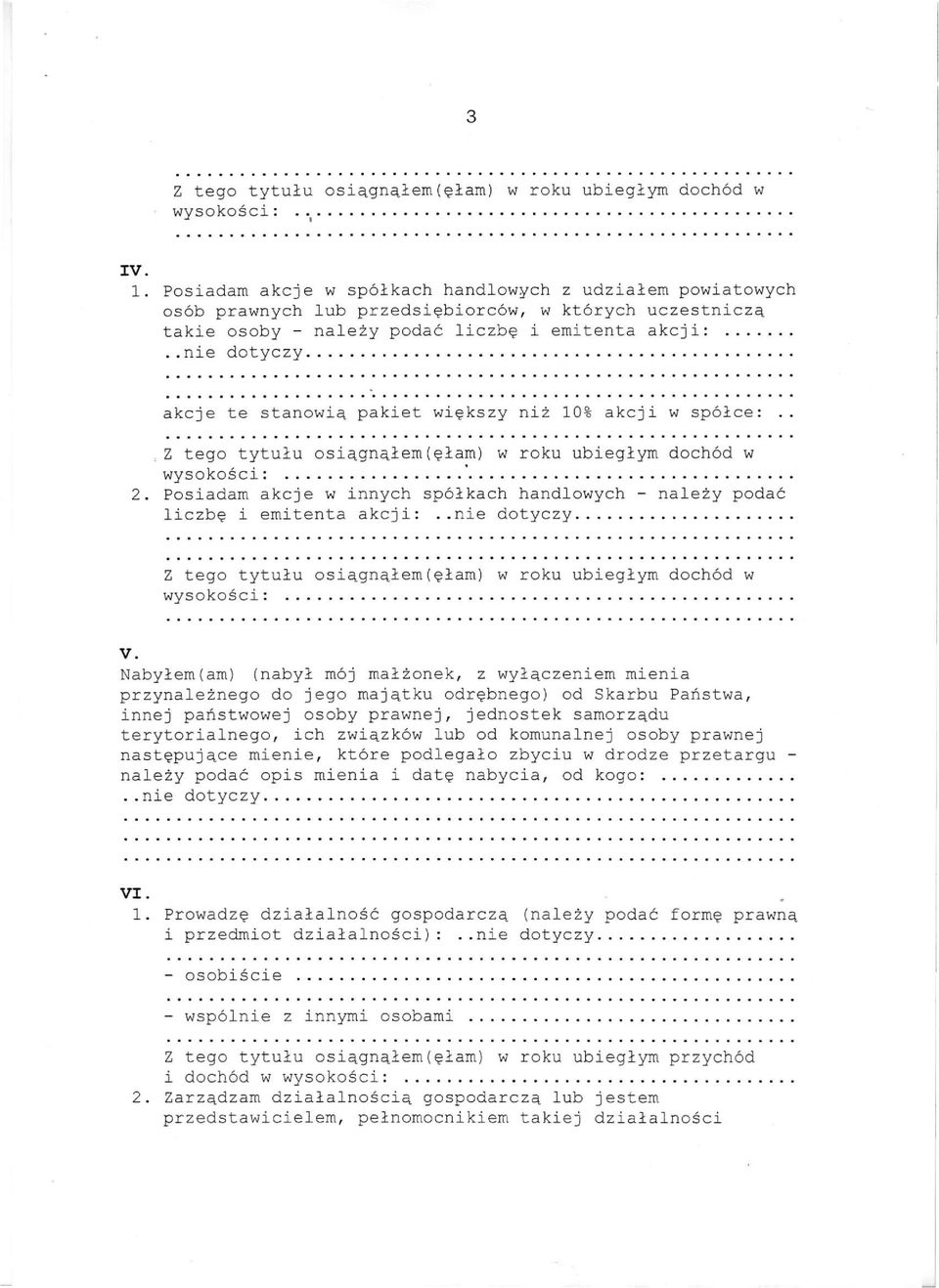 większy niż 10% akcji w spółce: : ' 2. Posiadam akcje w innych spółkach handlowych - należy podać liczbę i emitenta akcji: V.