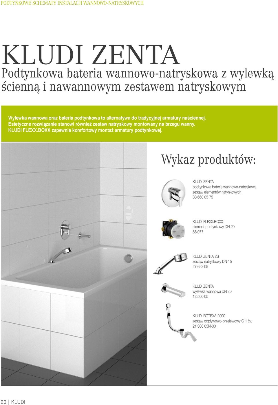 BOXX zapewnia komfortowy montaż armatury podtynkowej. Wykaz produktów: KLUDI ZENTA podtynkowa bateria wannowo-natryskowa, zestaw elementów natynkowych 38 660 05 75 KLUDI FLEXX.