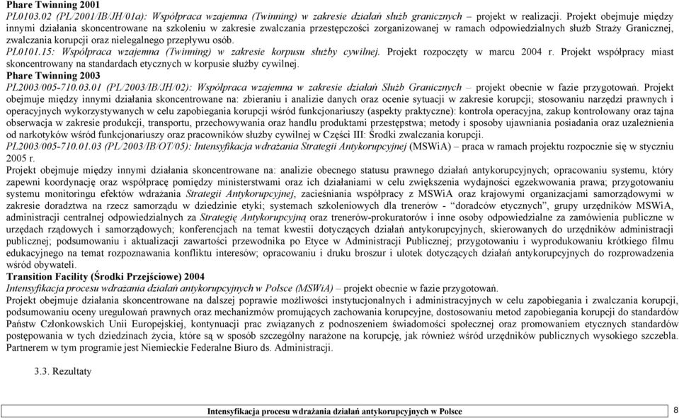nielegalnego przepływu osób. PL0101.15: Współpraca wzajemna (Twinning) w zakresie korpusu służby cywilnej. Projekt rozpoczęty w marcu 2004 r.