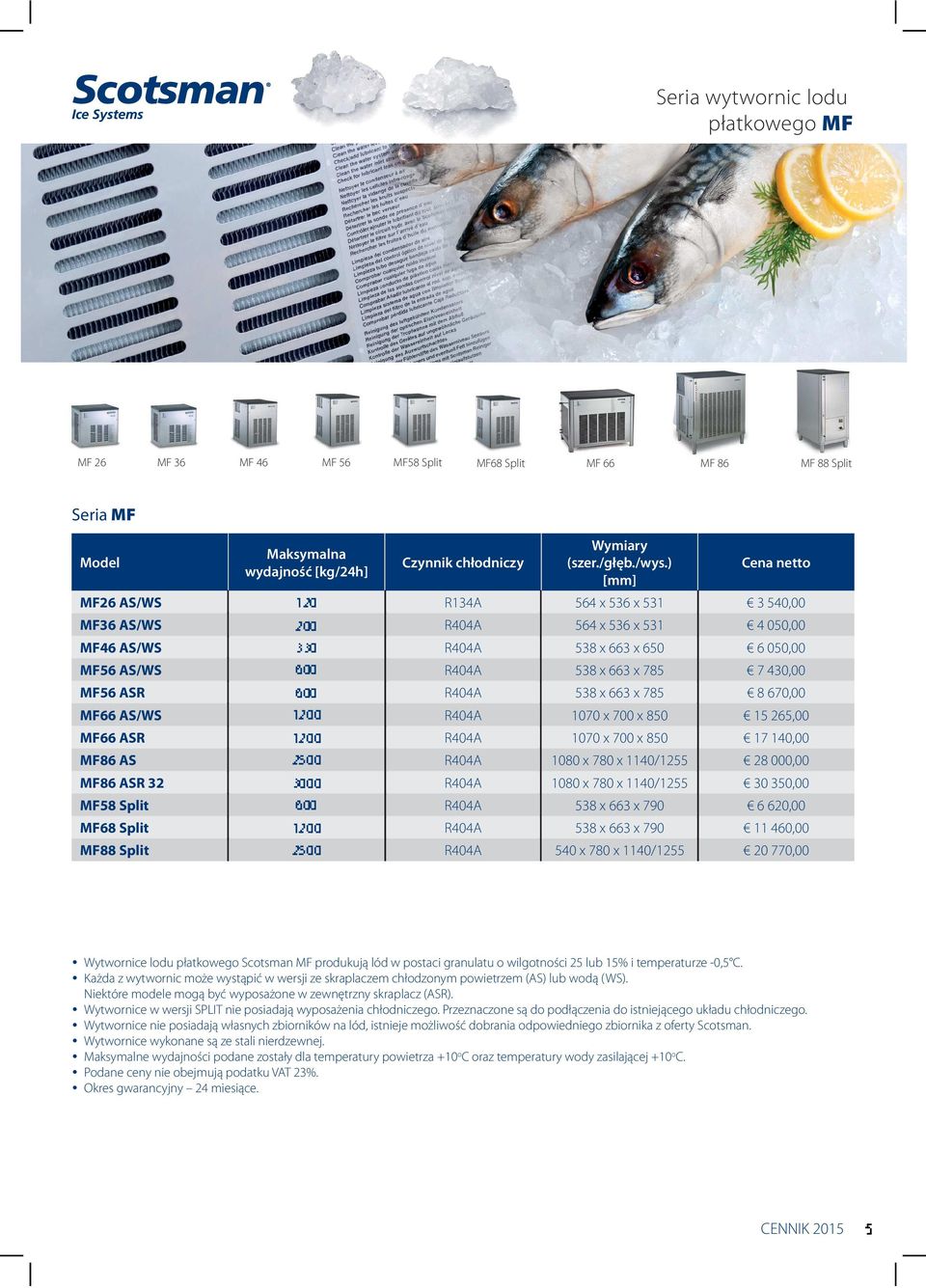 R404A 1070 x 700 x 850 15 265,00 MF66 ASR EF GG R404A 1070 x 700 x 850 17 140,00 MF86 AS FJGG R404A 1080 x 780 x 1140/1255 28 000,00 MF86 ASR 32 HGGG R404A 1080 x 780 x 1140/1255 30 350,00 MF58 Split