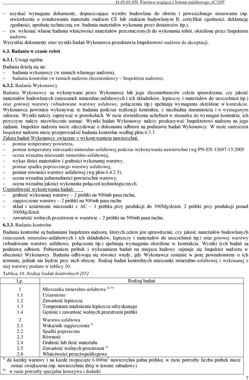 wykonać własne badania właściwości materiałów przeznaczonych do wykonania robót, określone przez Inspektora nadzoru.