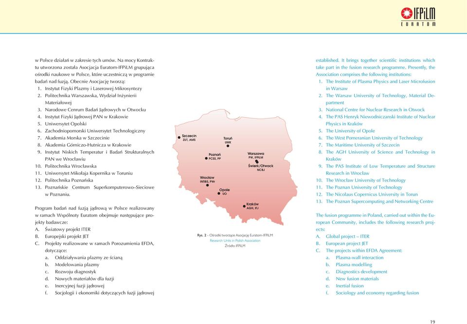 Instytut Fizyki Jądrowej PAN w Krakowie 5. Uniwersytet Opolski 6. Zachodniopomorski Uniwersytet Technologiczny 7. Akademia Morska w Szczecinie 8. Akademia Górniczo-Hutnicza w Krakowie 9.