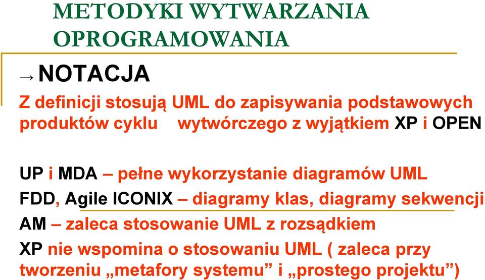 diagramów UML FDD, Agile ICONIX diagramy klas, diagramy sekwencji AM zaleca stosowanie UML z