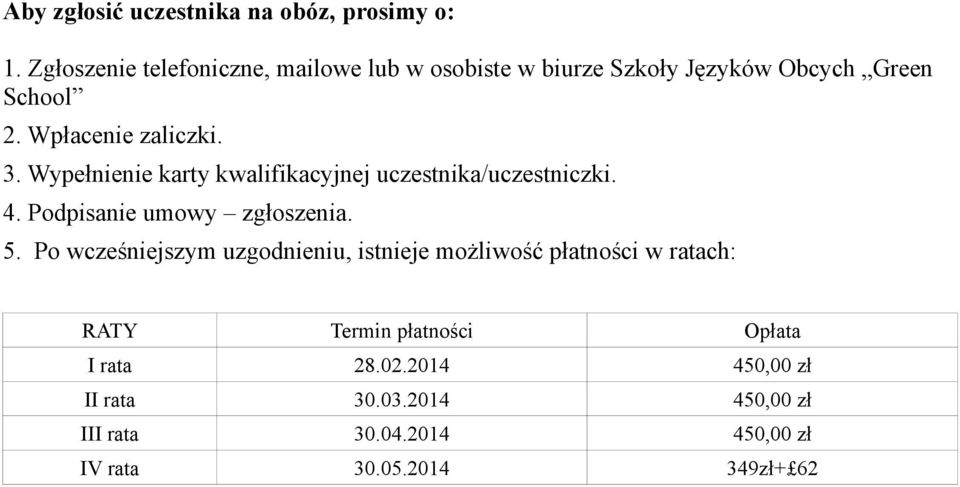 Wypełnienie karty kwalifikacyjnej uczestnika/uczestniczki. 4. Podpisanie umowy zgłoszenia. 5.