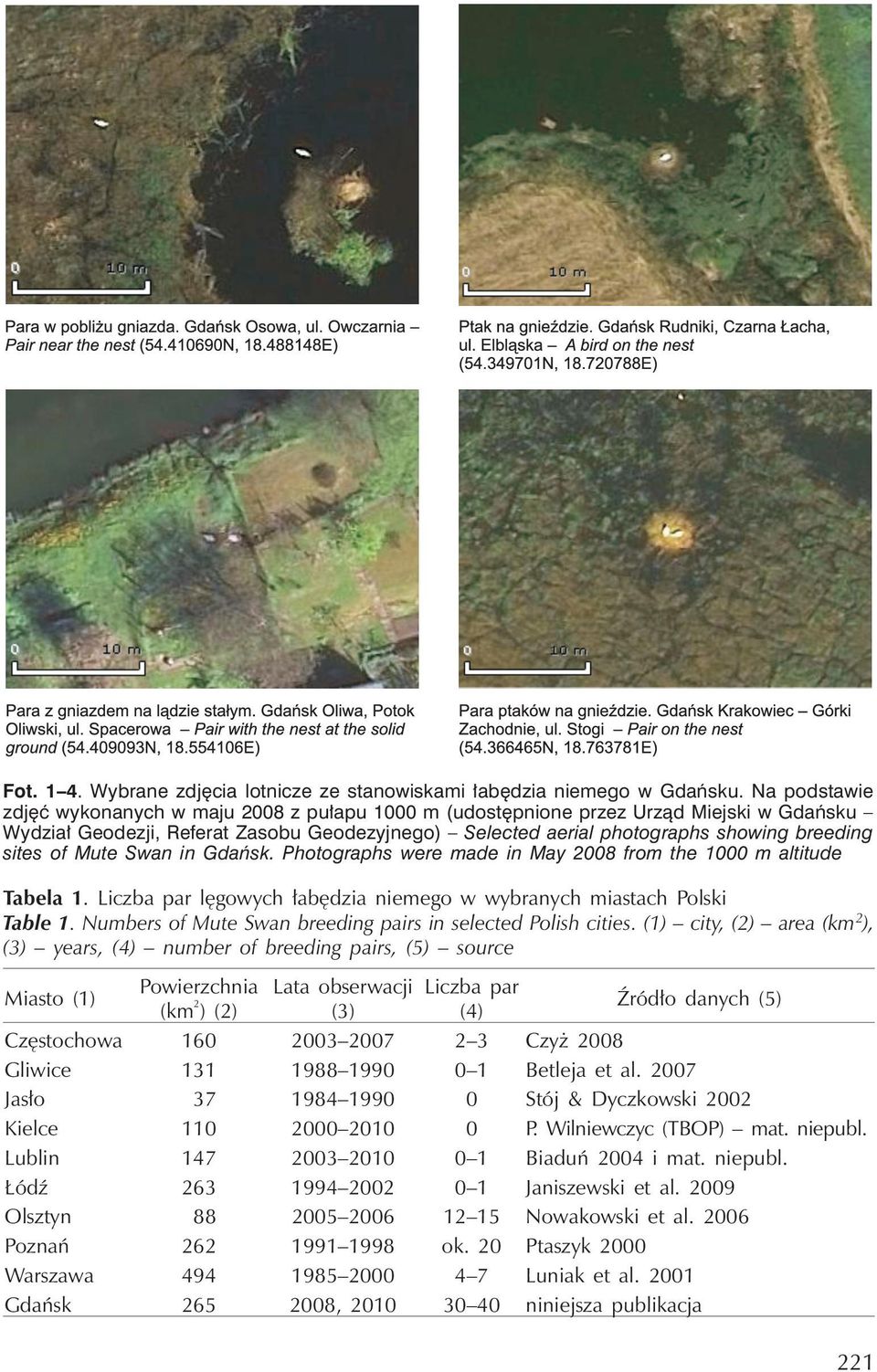 of Mute Swan in Gdańsk. Photographs were made in May 2008 from the 1000 m altitude Tabela 1. Liczba par lęgowych łabędzia niemego w wybranych miastach Polski Table 1.