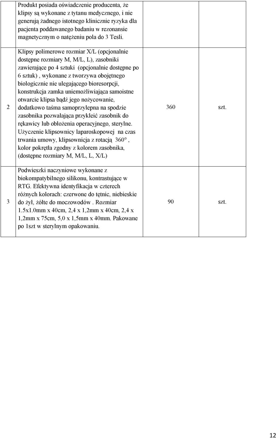 Klipsy polimerowe rozmiar X/L (opcjonalnie dostępne rozmiary M, M/L, L), zasobniki zawierające po 4 sztuki (opcjonalnie dostępne po 6 sztuk), wykonane z tworzywa obojętnego biologicznie nie