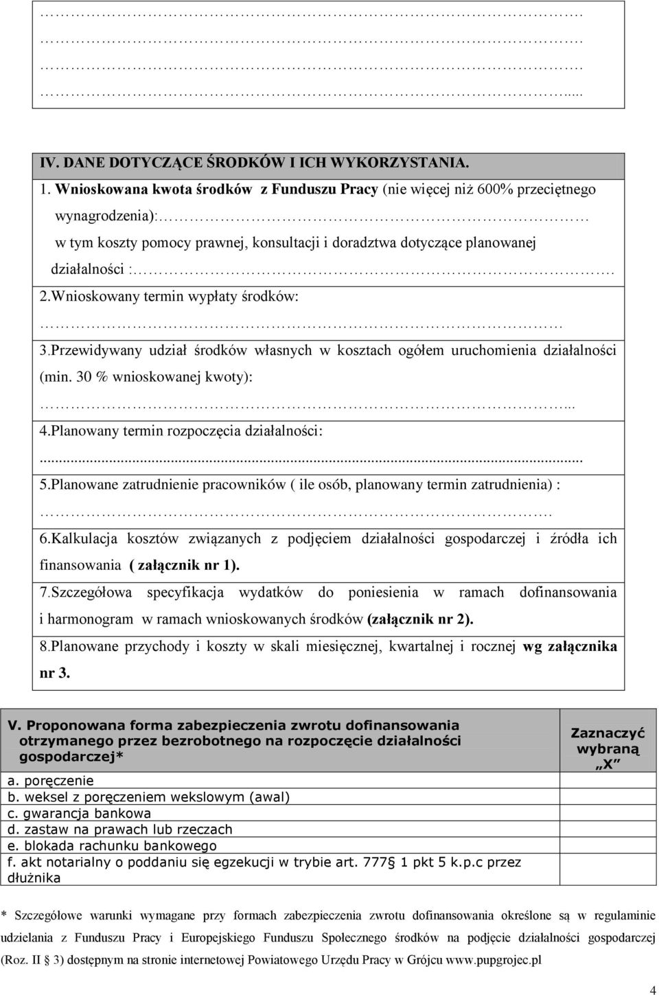 Wnioskowany termin wypłaty środków: 3.Przewidywany udział środków własnych w kosztach ogółem uruchomienia działalności (min. 30 % wnioskowanej kwoty):... 4.Planowany termin rozpoczęcia działalności:.