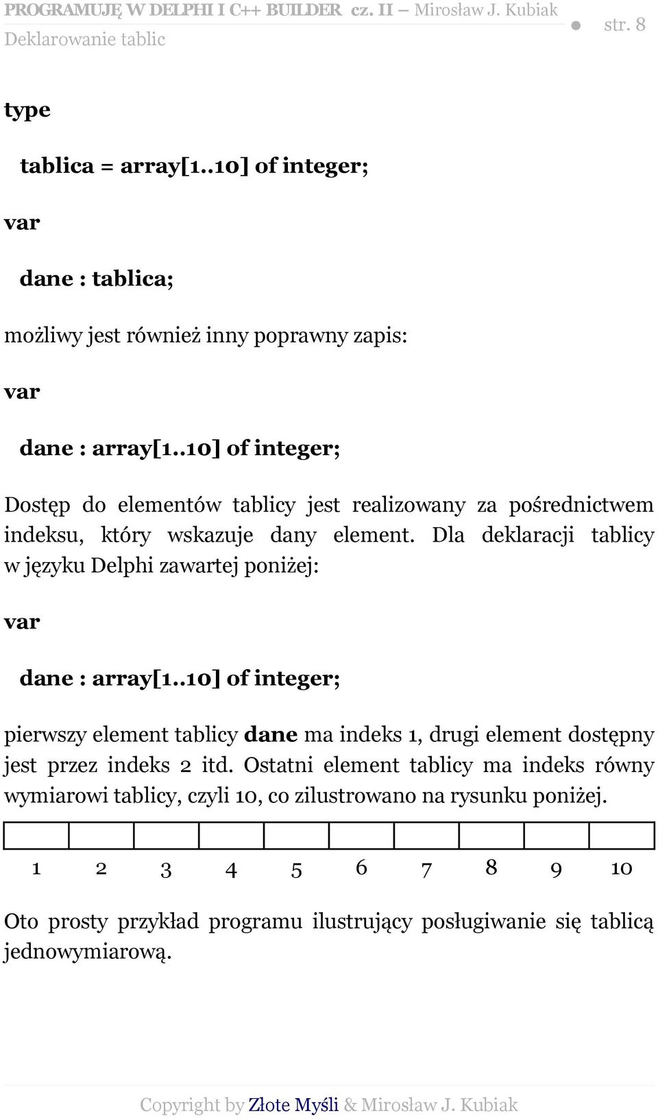 Dla deklaracji tablicy w języku Delphi zawartej poniżej: var dane : array[1.