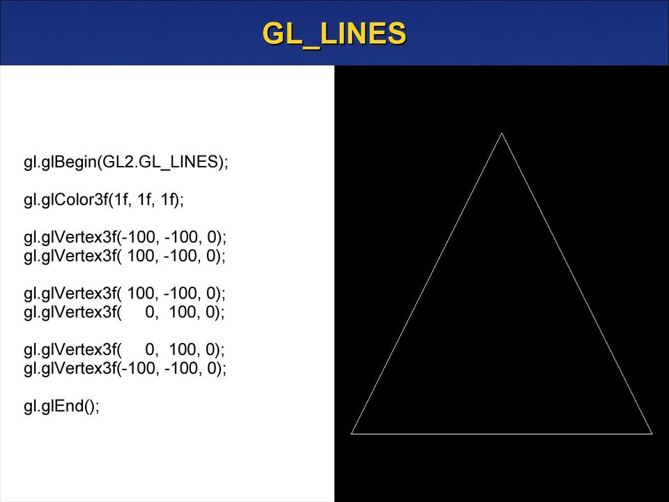 glvertex3f( 100, -100, 0); gl.glvertex3f( 100, -100, 0); gl.glvertex3f( 0, 100, 0); gl.