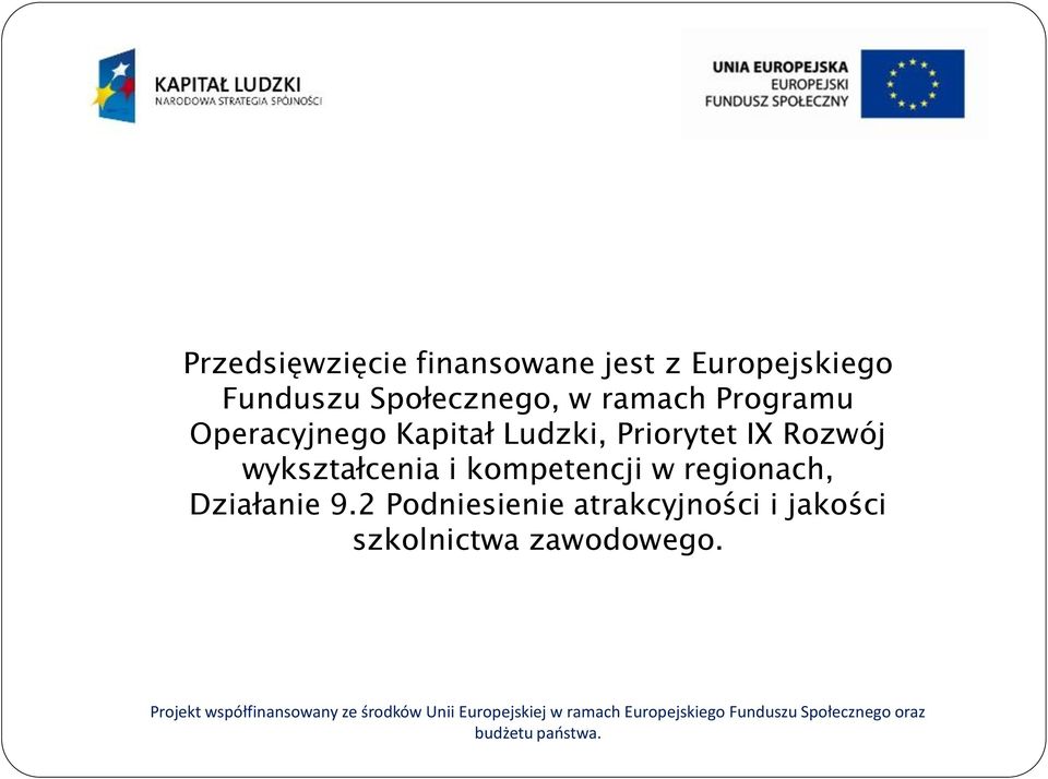 Działanie 9.2 Podniesienie atrakcyjności i jakości szkolnictwa zawodowego.