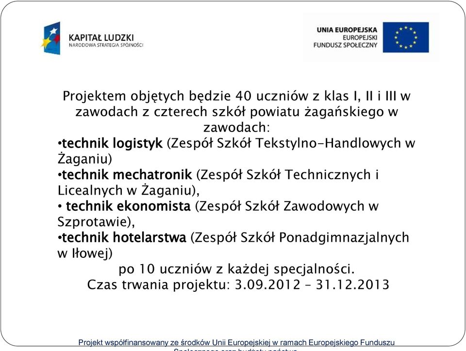 ekonomista (Zespół Szkół Zawodowych w Szprotawie), technik hotelarstwa (Zespół Szkół Ponadgimnazjalnych w Iłowej) po 10 uczniów z