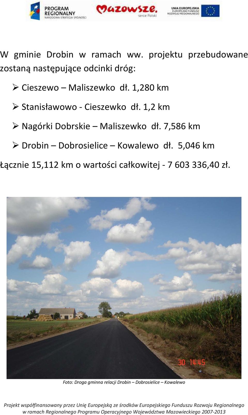 1,280 km Stanisławowo - Cieszewko dł. 1,2 km Nagórki Dobrskie Maliszewko dł.