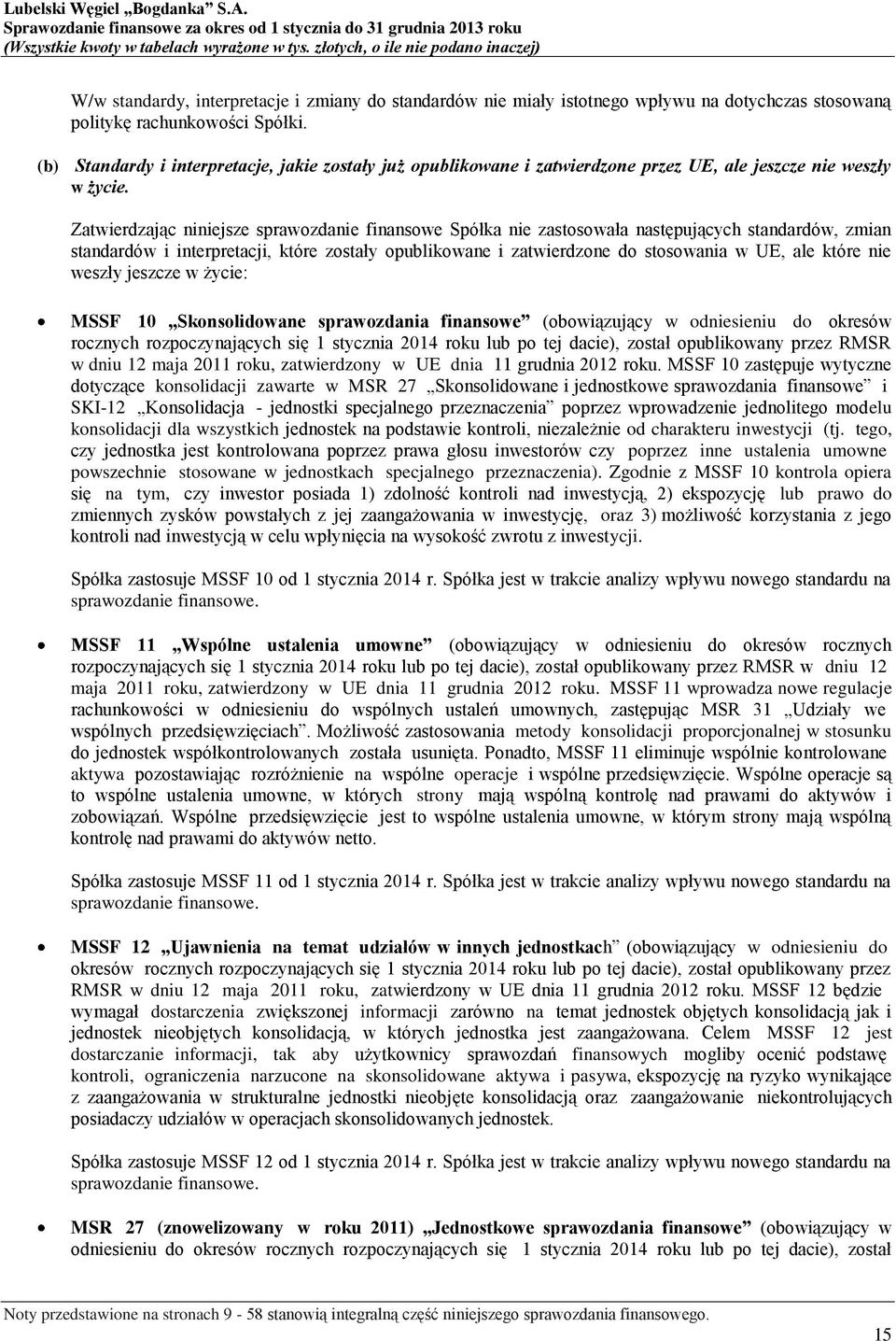 Zatwierdzając niniejsze sprawozdanie finansowe Spółka nie zastosowała następujących standardów, zmian standardów i interpretacji, które zostały opublikowane i zatwierdzone do stosowania w UE, ale