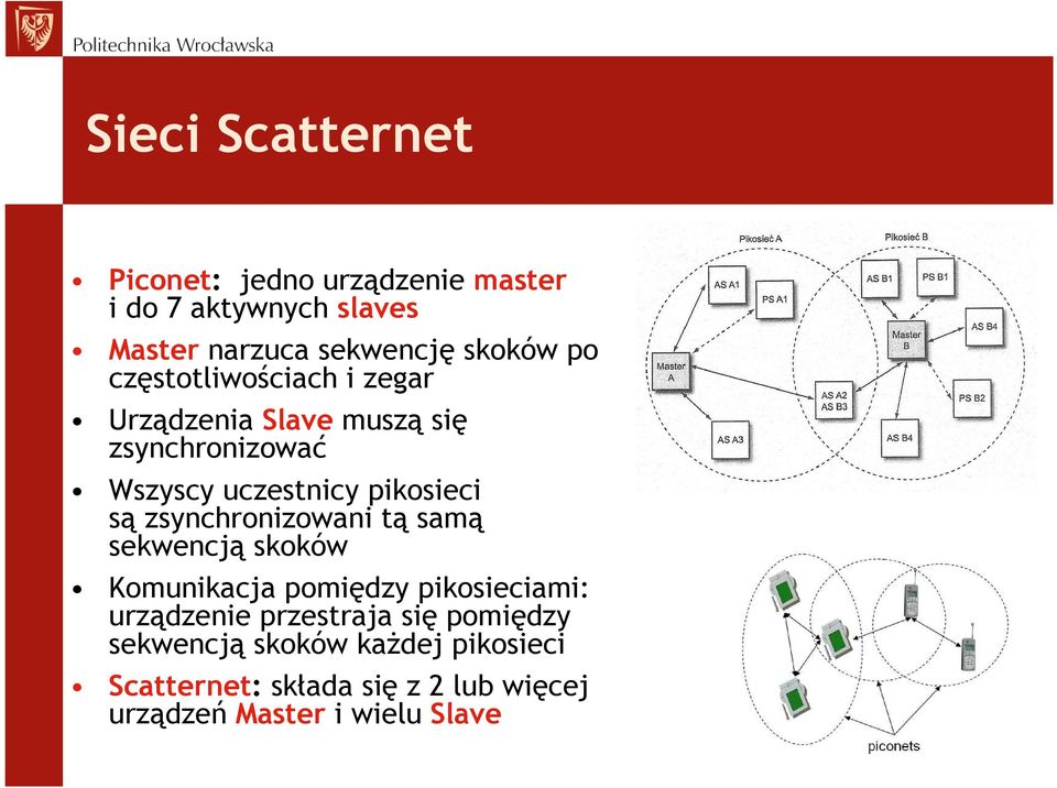 zsynchronizowani tą samą sekwencją skoków Komunikacja pomiędzy pikosieciami: urządzenie przestraja się