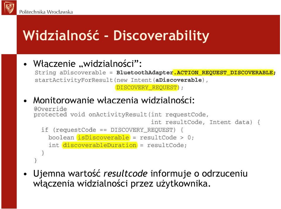 widzialności: Ujemna wartość resultcode