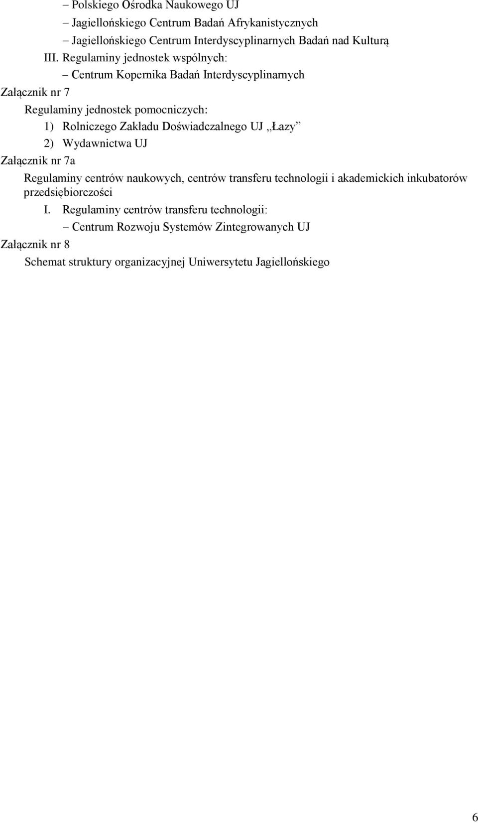 UJ Łazy 2) Wydawnictwa UJ Załącznik nr 7a Regulaminy centrów naukowych, centrów transferu technologii i akademickich inkubatorów przedsiębiorczości