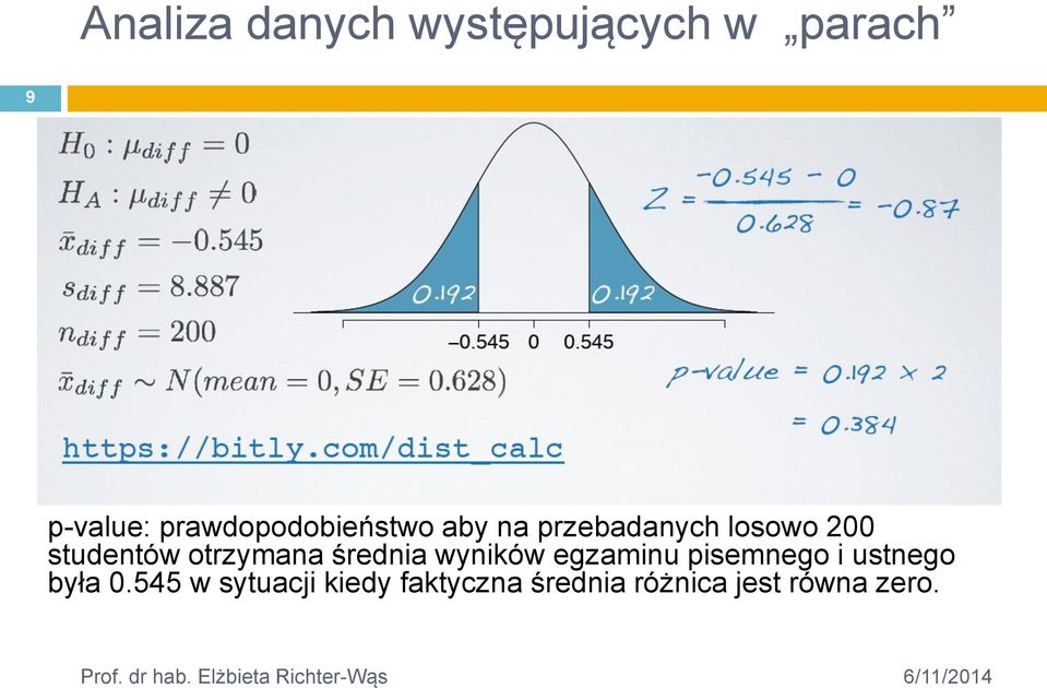 studentów otrzymana średnia wyników egzaminu pisemnego i