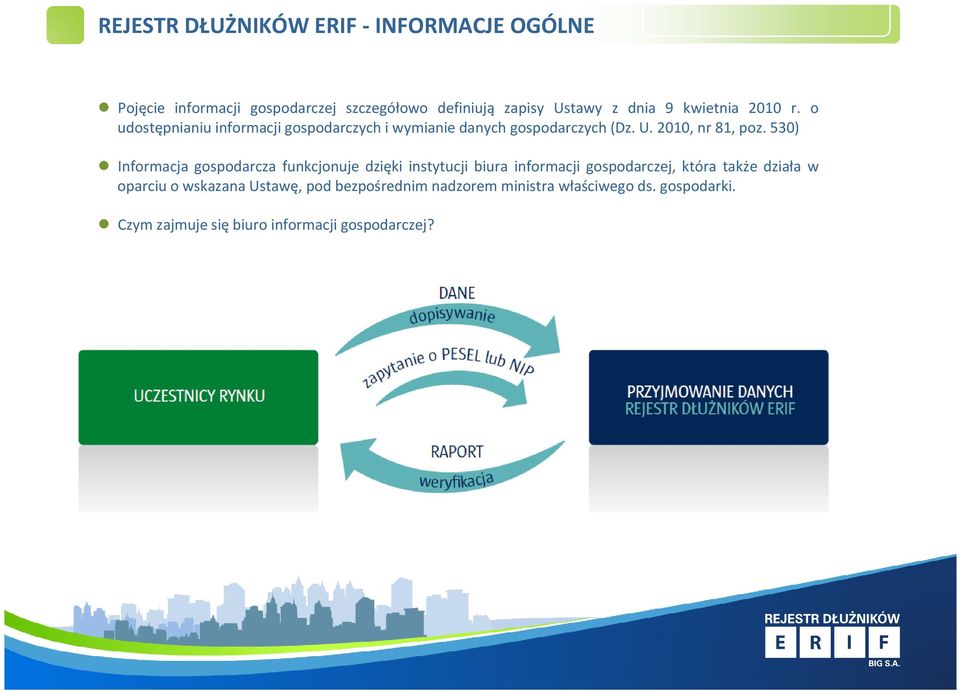 530) Informacja gospodarcza funkcjonuje dzięki instytucji biura informacji gospodarczej, która także działa w oparciu o